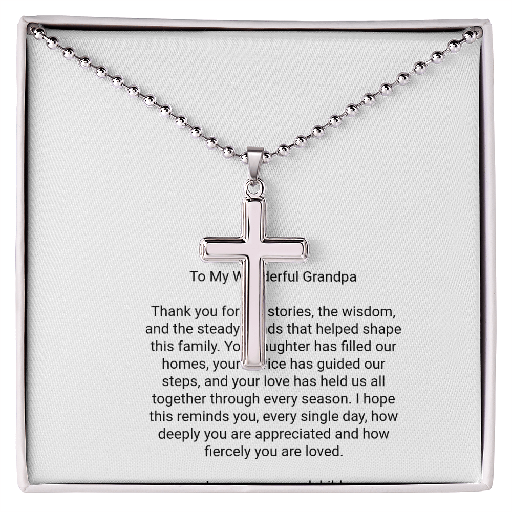To My Grandpa — Artisan Cross Necklace with Message Card, Christmas Gift for Grandpa