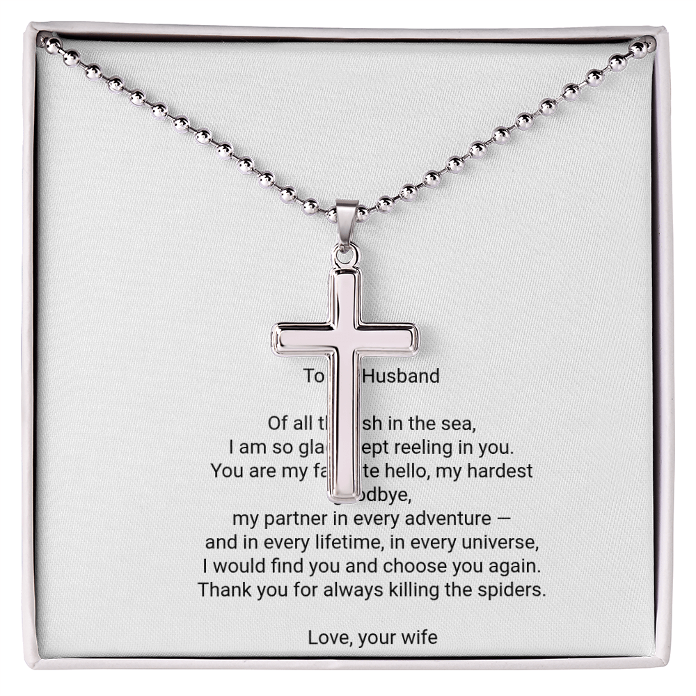 To My Husband — Artisan Cross Necklace with Message Card, Romantic Christmas Gift for Husband