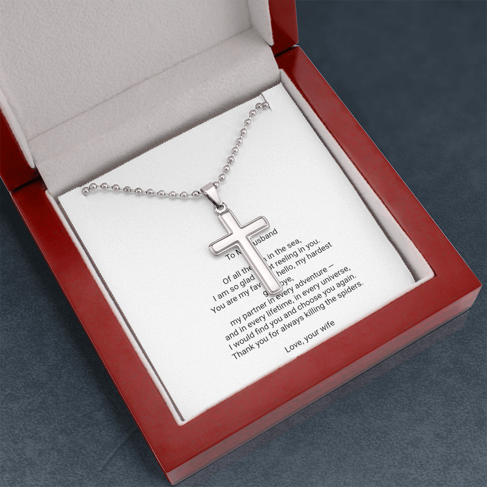 To My Husband — Artisan Cross Necklace with Message Card, Romantic Christmas Gift for Husband