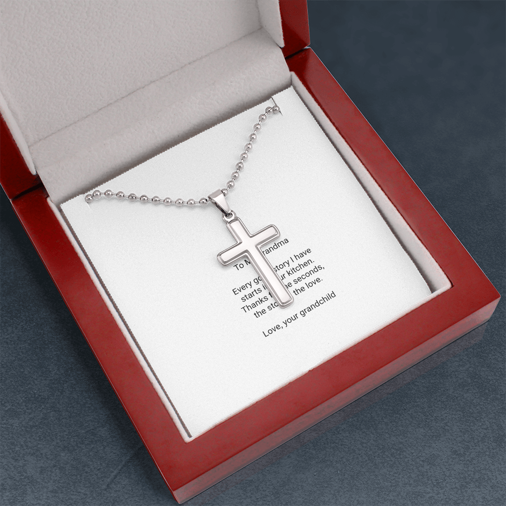 To My Grandma — Artisan Cross Necklace with Message Card, Funny Christmas Gift from Grandkids