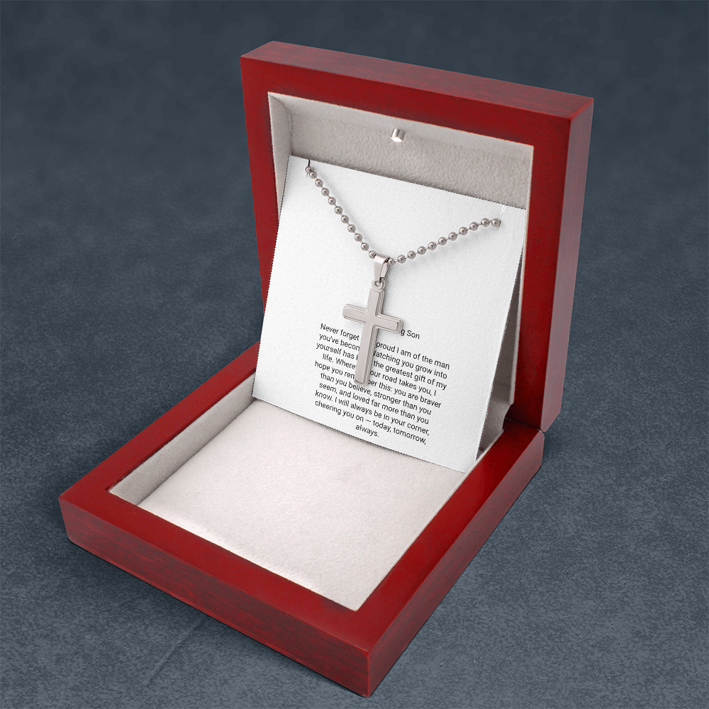To My Son — Artisan Cross Necklace with Message Card, Christmas Gift for Son from Parents