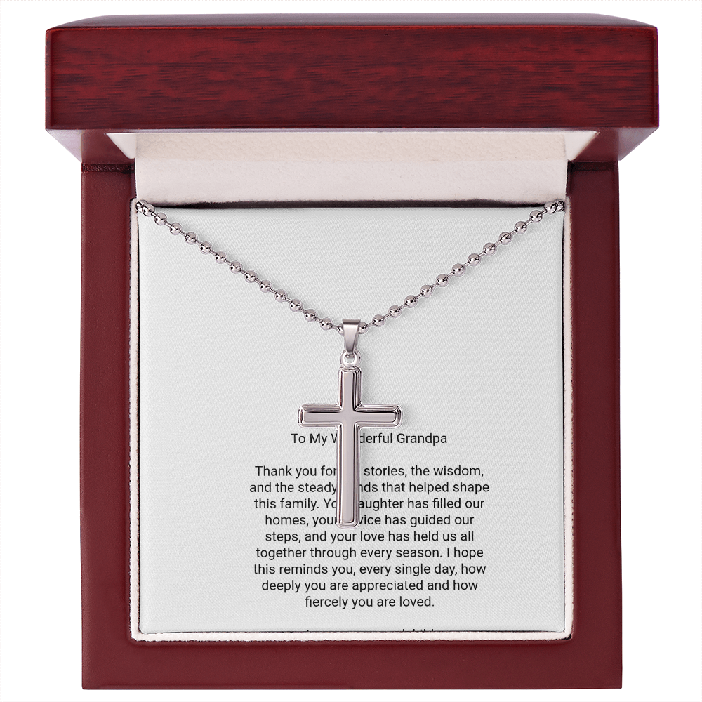 To My Grandpa — Artisan Cross Necklace with Message Card, Christmas Gift for Grandpa