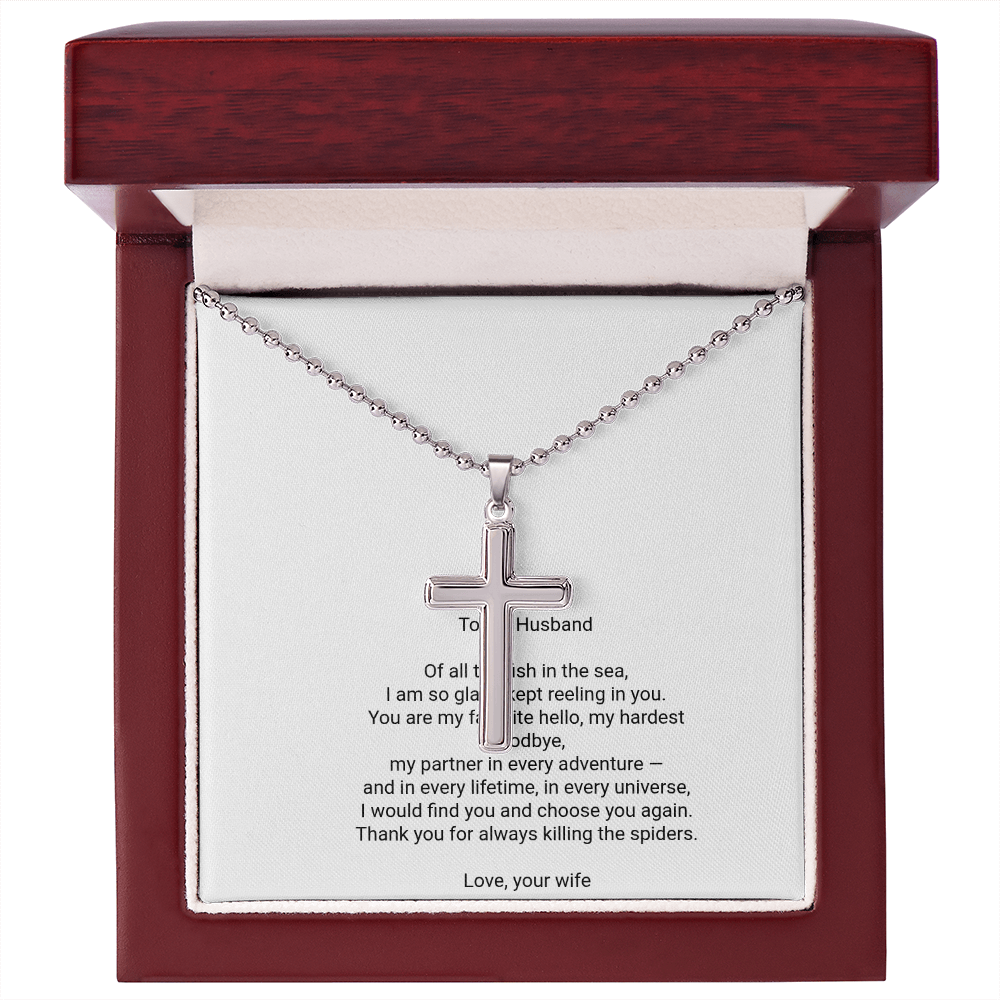 To My Husband — Artisan Cross Necklace with Message Card, Romantic Christmas Gift for Husband