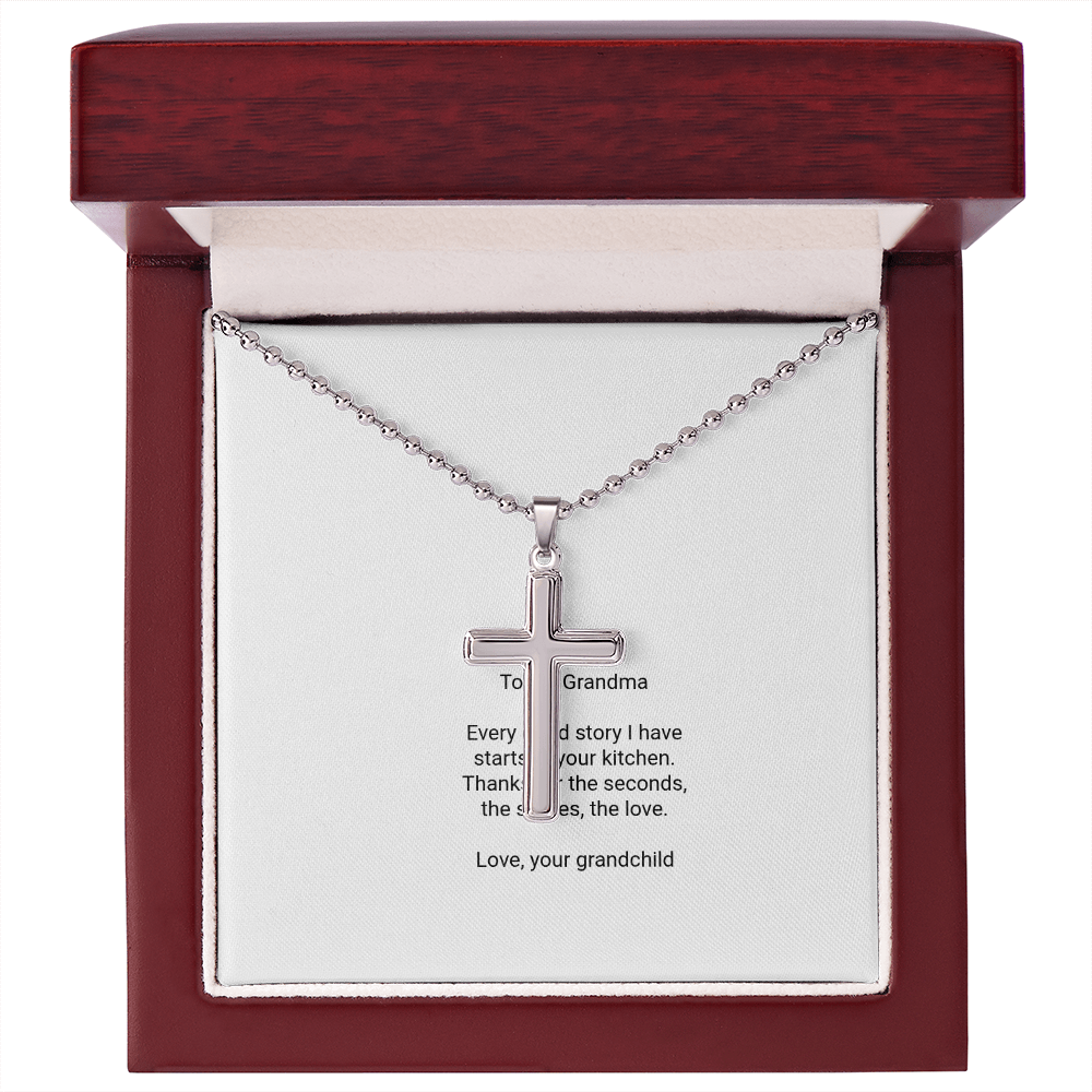 To My Grandma — Artisan Cross Necklace with Message Card, Funny Christmas Gift from Grandkids