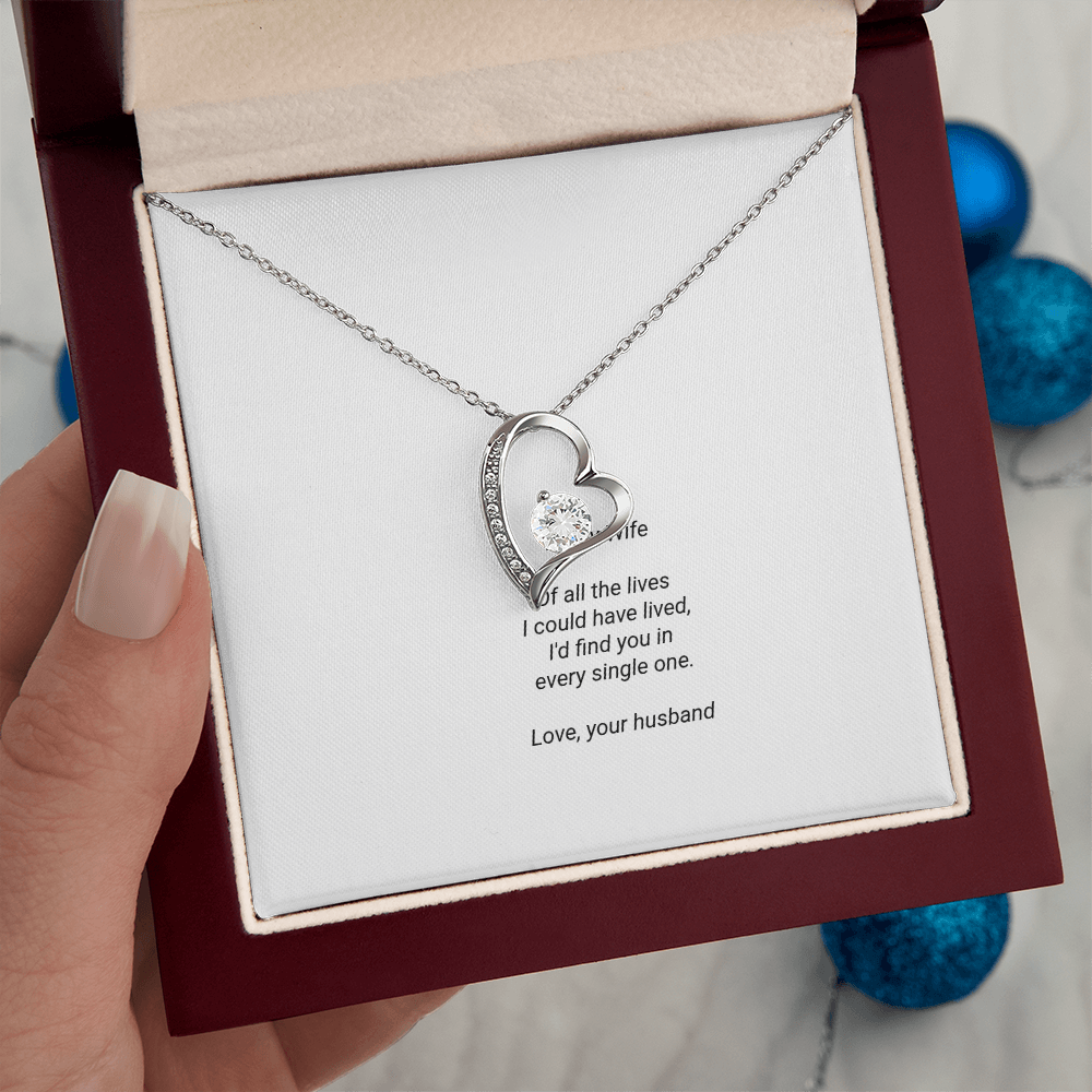 To My Wife Necklace - Forever Love Pendant with Message Card, Romantic Christmas Gift for Wife
