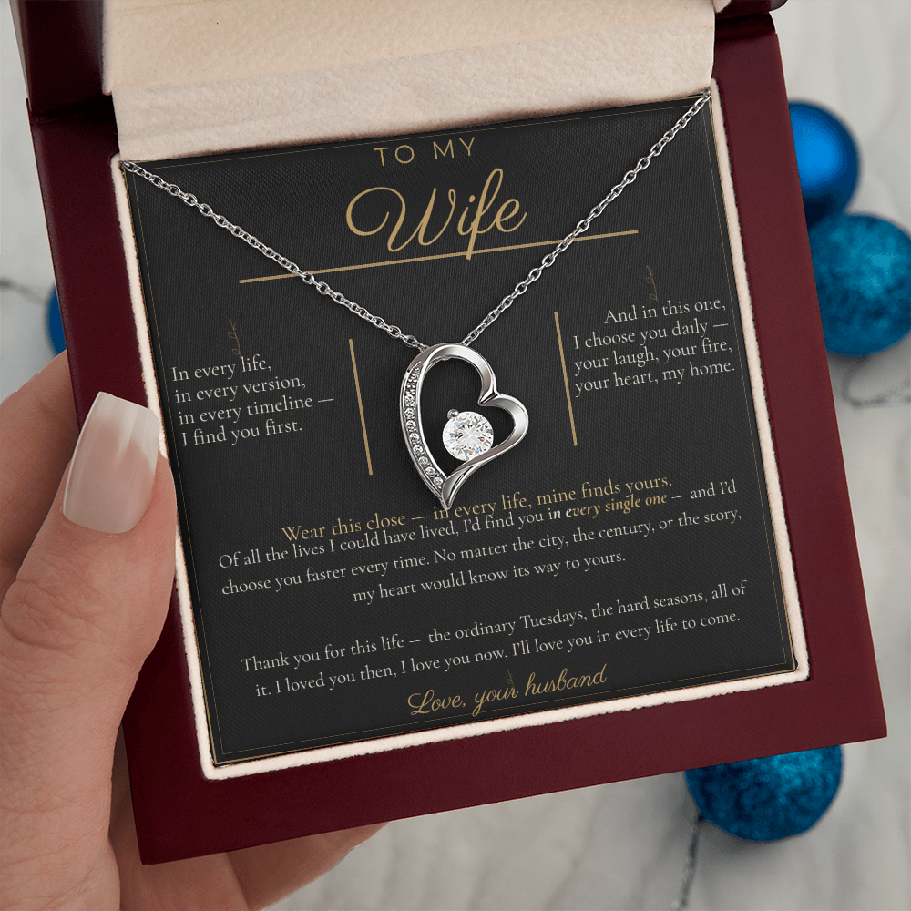 To My Wife Necklace - Forever Love Pendant with Message Card, Romantic Christmas Gift for Wife