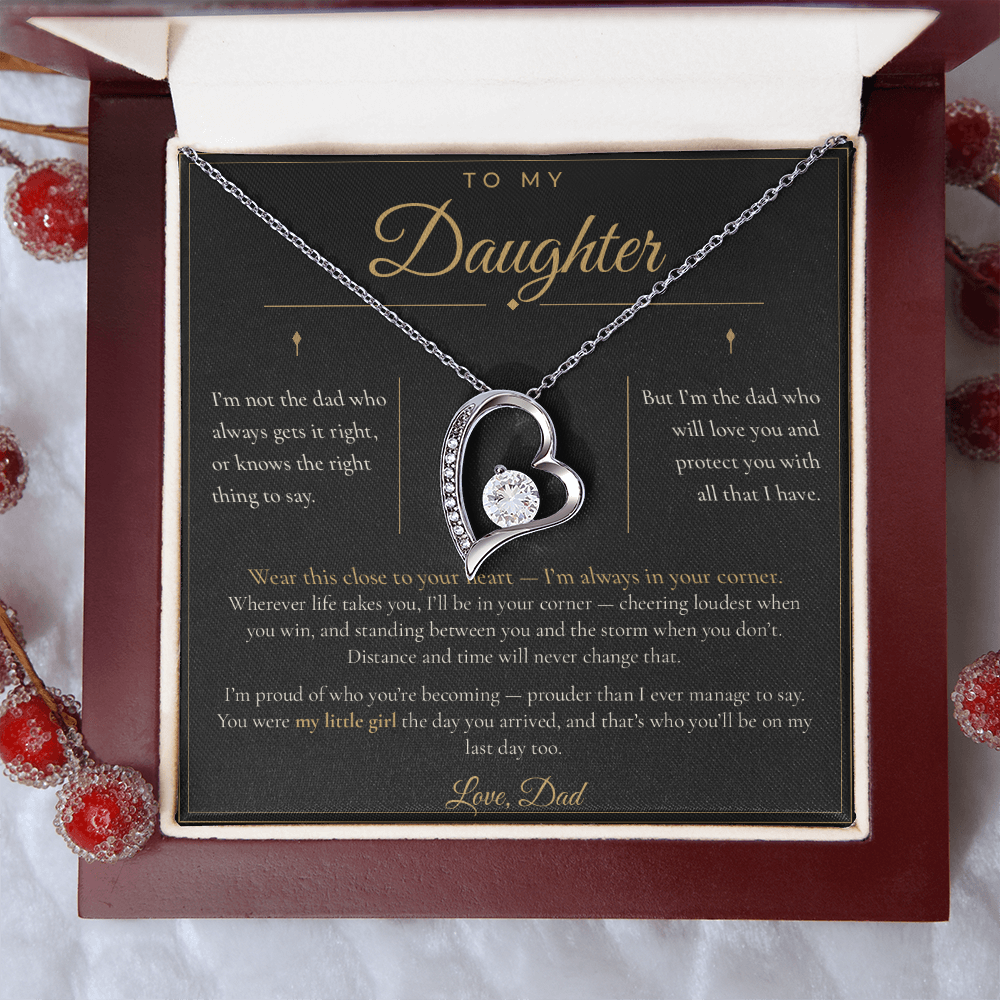 To My Daughter Necklace - Forever Love Pendant with Message Card, Christmas Gift for Daughter from Dad