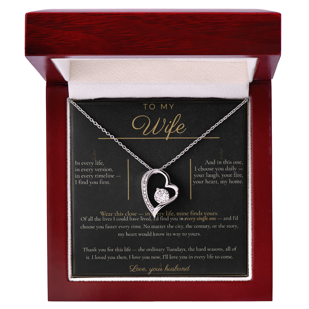 To My Wife Necklace - Forever Love Pendant with Message Card, Romantic Christmas Gift for Wife