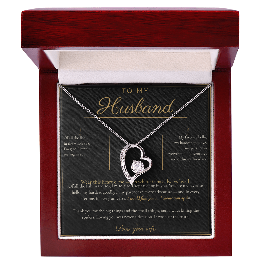 To My Husband Necklace - Forever Love Pendant with Message Card, Romantic Christmas Gift for Husband from Wife