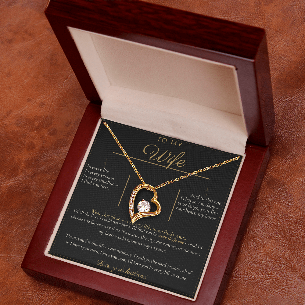 To My Wife Necklace - Forever Love Pendant with Message Card, Romantic Christmas Gift for Wife