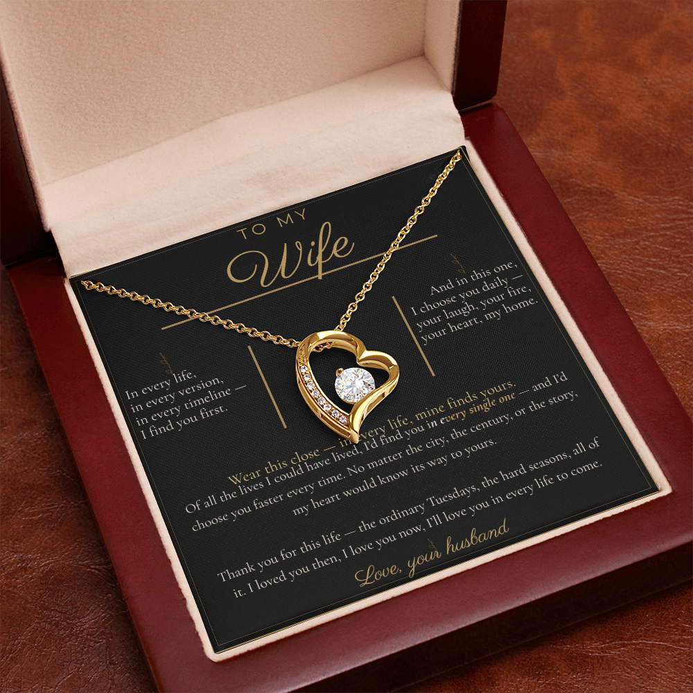 To My Wife Necklace - Forever Love Pendant with Message Card, Romantic Christmas Gift for Wife