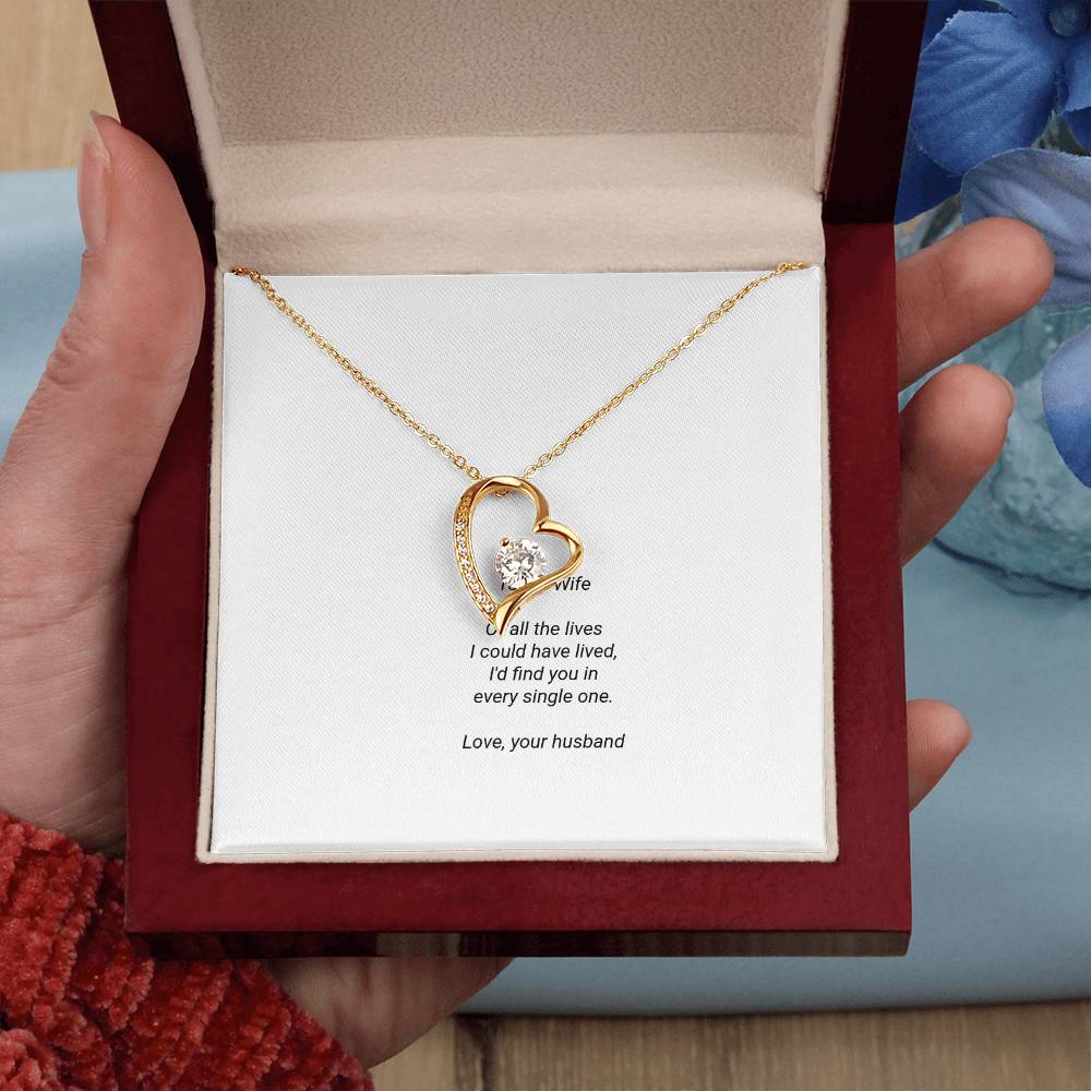 To My Wife Necklace - Forever Love Pendant with Message Card, Romantic Christmas Gift for Wife