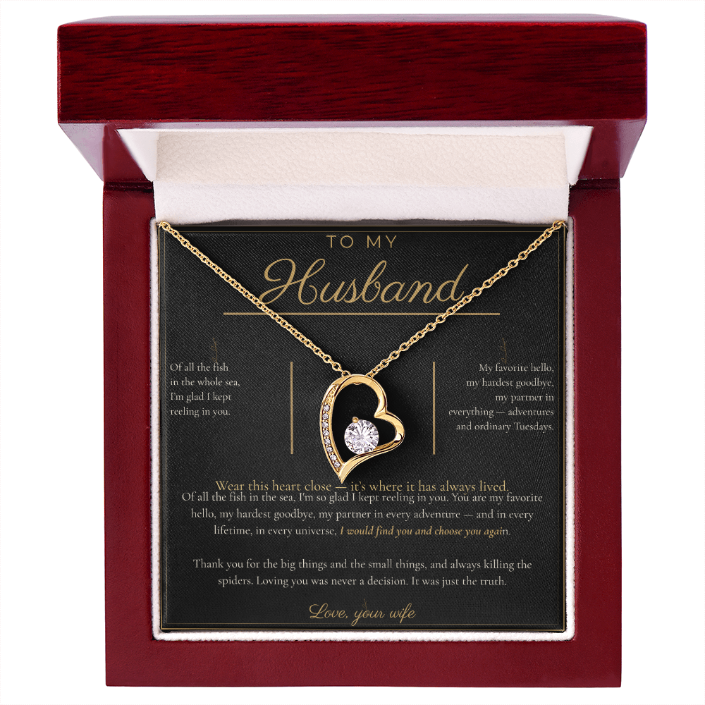To My Husband Necklace - Forever Love Pendant with Message Card, Romantic Christmas Gift for Husband from Wife