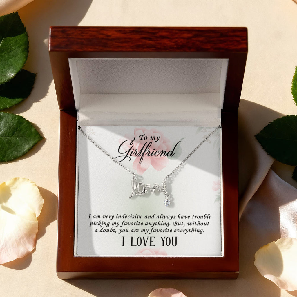To My Girlfriend Scripted Love Necklace, Favorite Everything Card Gift