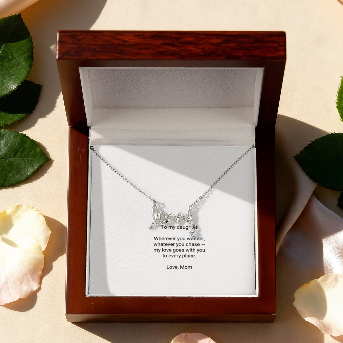 To My Daughter Necklace - Scripted Love Pendant with Message Card, Christmas Gift for Daughter from Mom