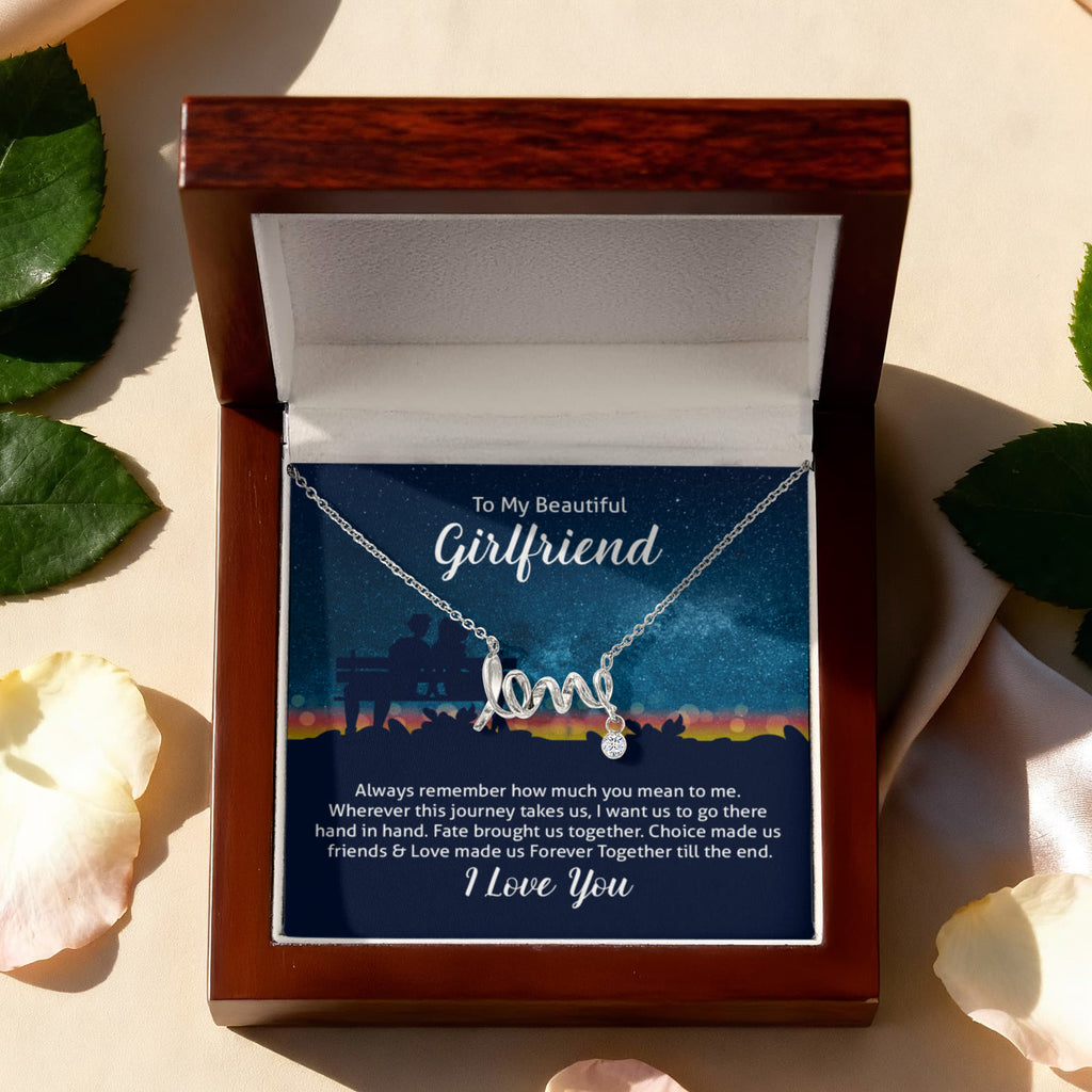 To My Beautiful Girlfriend Scripted Love Necklace, Starry Night Card Gift