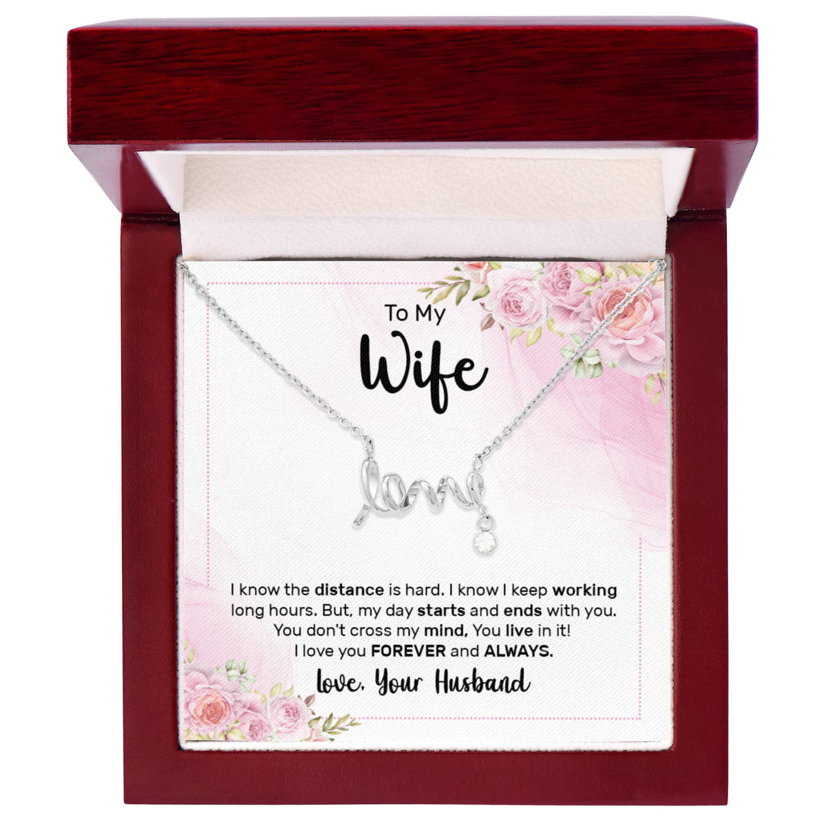 To My Wife Scripted Love Necklace, Long Distance Card Gift