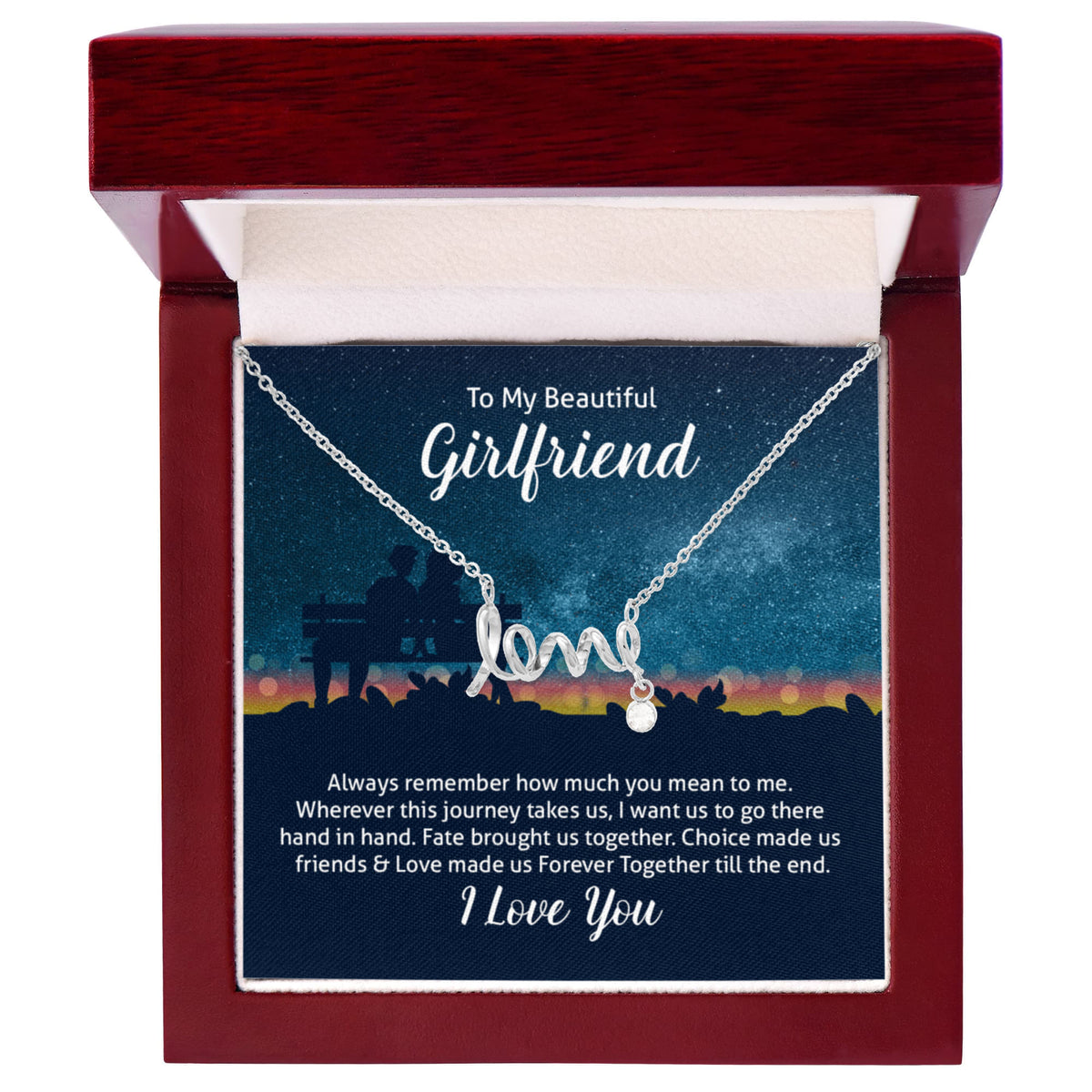 To My Beautiful Girlfriend Scripted Love Necklace, Starry Night Card Gift