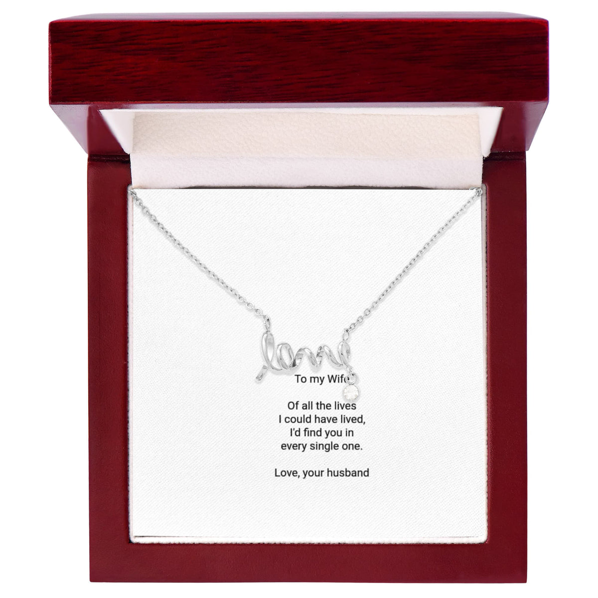 To My Wife Necklace - Scripted Love Pendant with Message Card, Romantic Christmas Gift for Wife