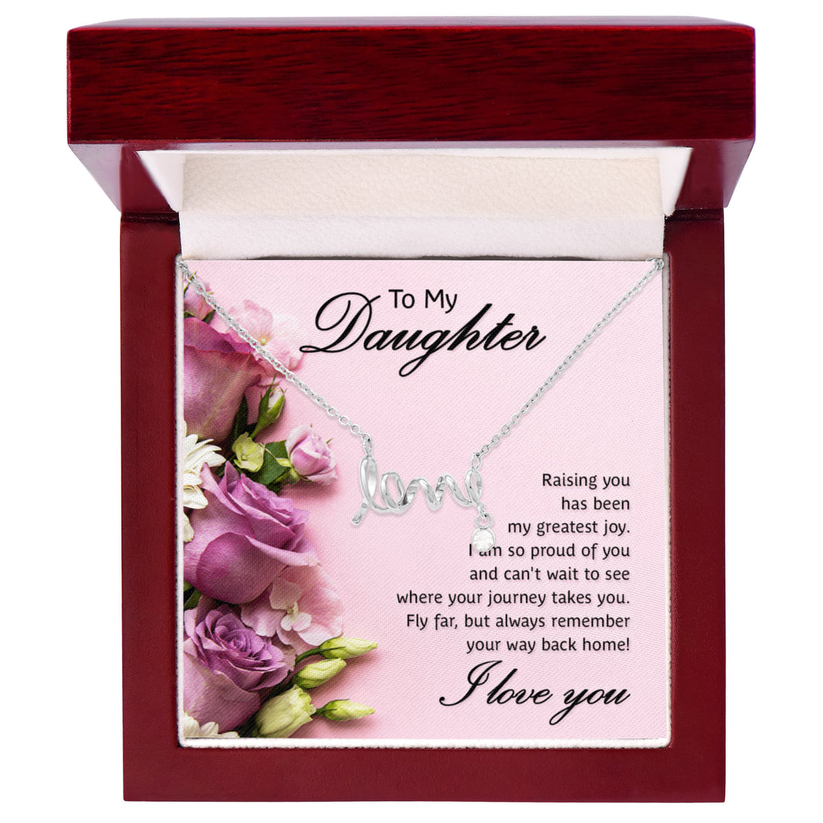 To My Daughter Scripted Love Necklace, Raising You Card Gift