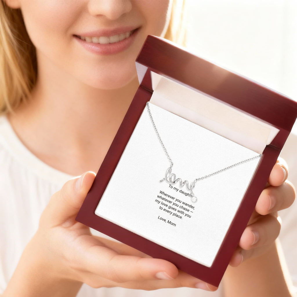 To My Daughter Necklace - Scripted Love Pendant with Message Card, Christmas Gift for Daughter from Mom