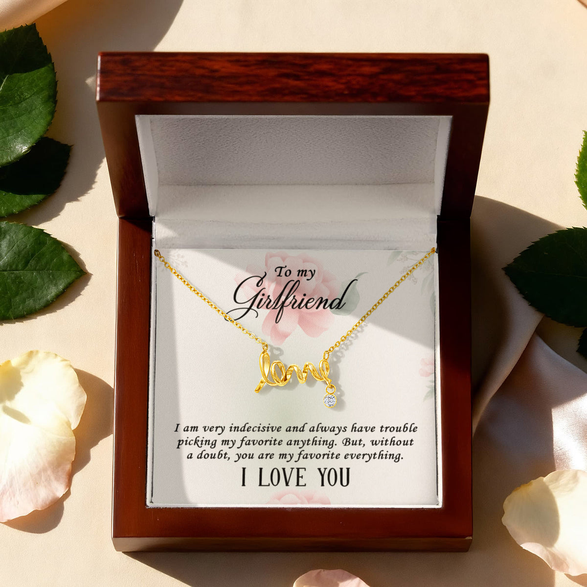 To My Girlfriend Scripted Love Necklace, Favorite Everything Card Gift