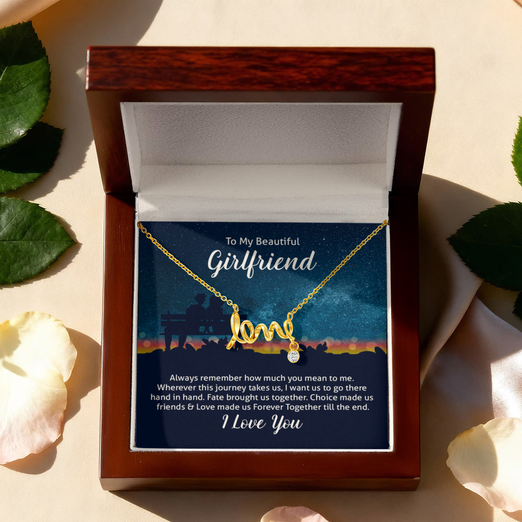 To My Beautiful Girlfriend Scripted Love Necklace, Starry Night Card Gift