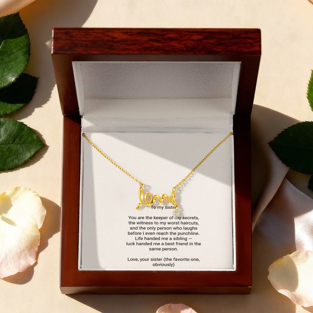 To My Sister Necklace - Scripted Love Pendant with Message Card, Funny Christmas Gift for Sister