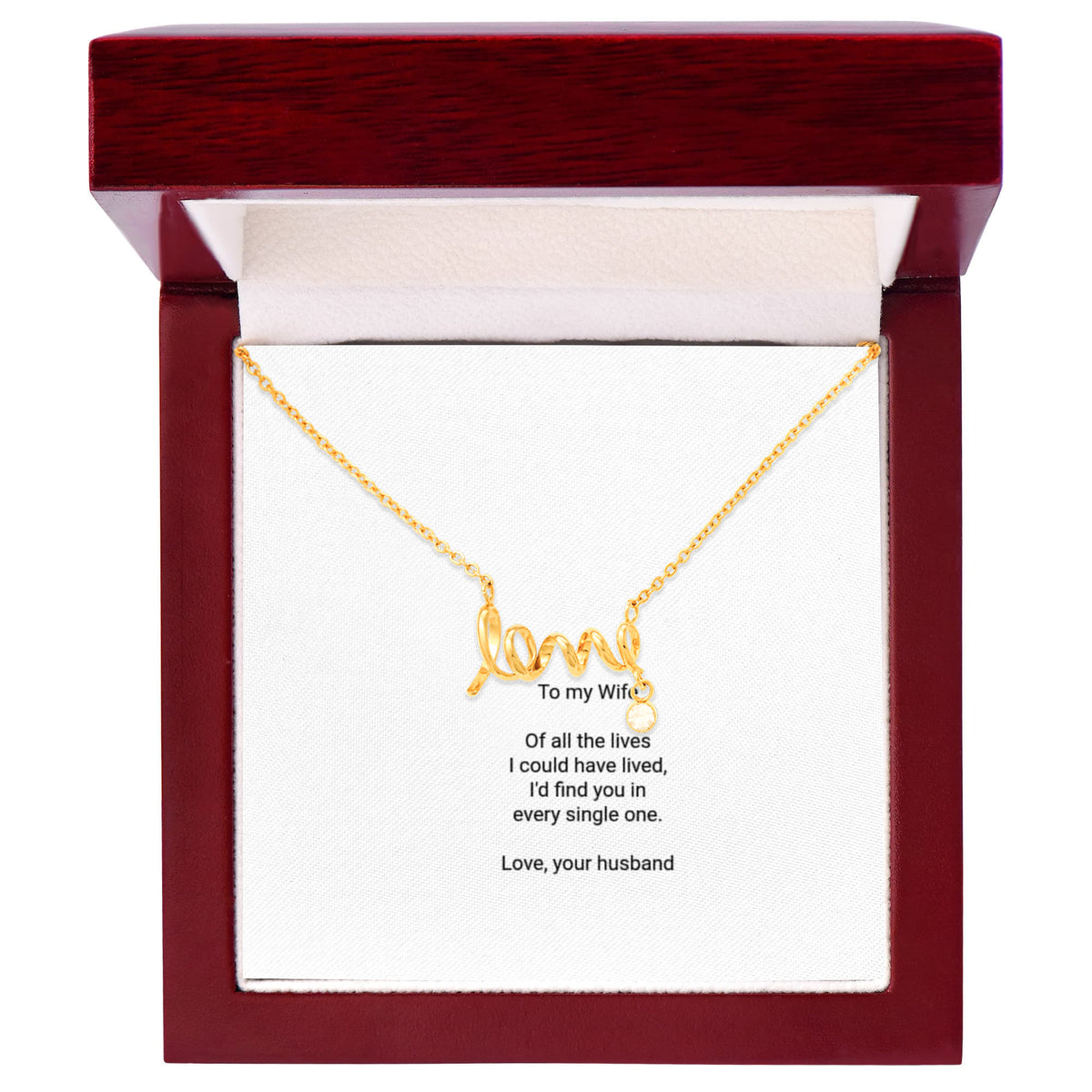 To My Wife Necklace - Scripted Love Pendant with Message Card, Romantic Christmas Gift for Wife