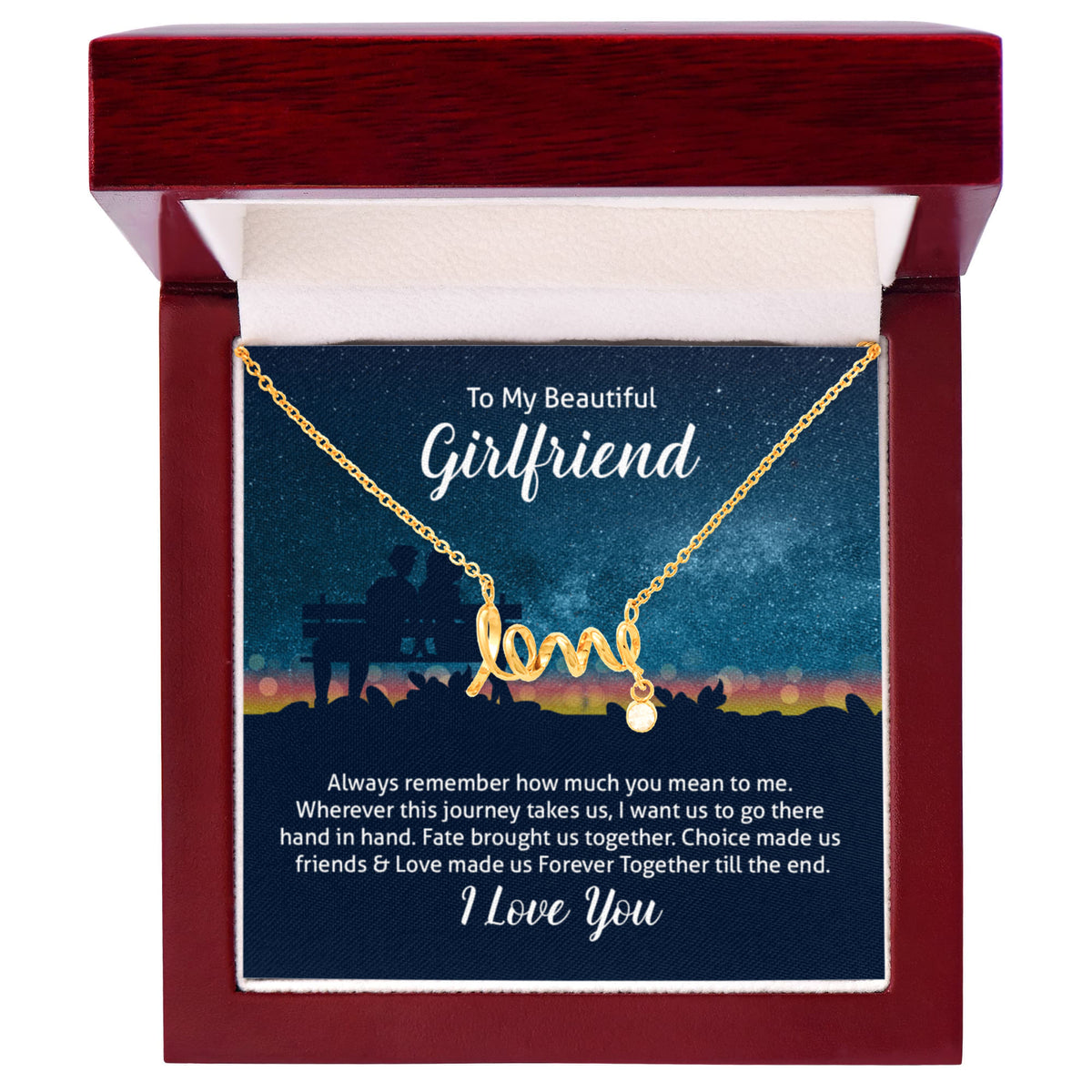 To My Beautiful Girlfriend Scripted Love Necklace, Starry Night Card Gift