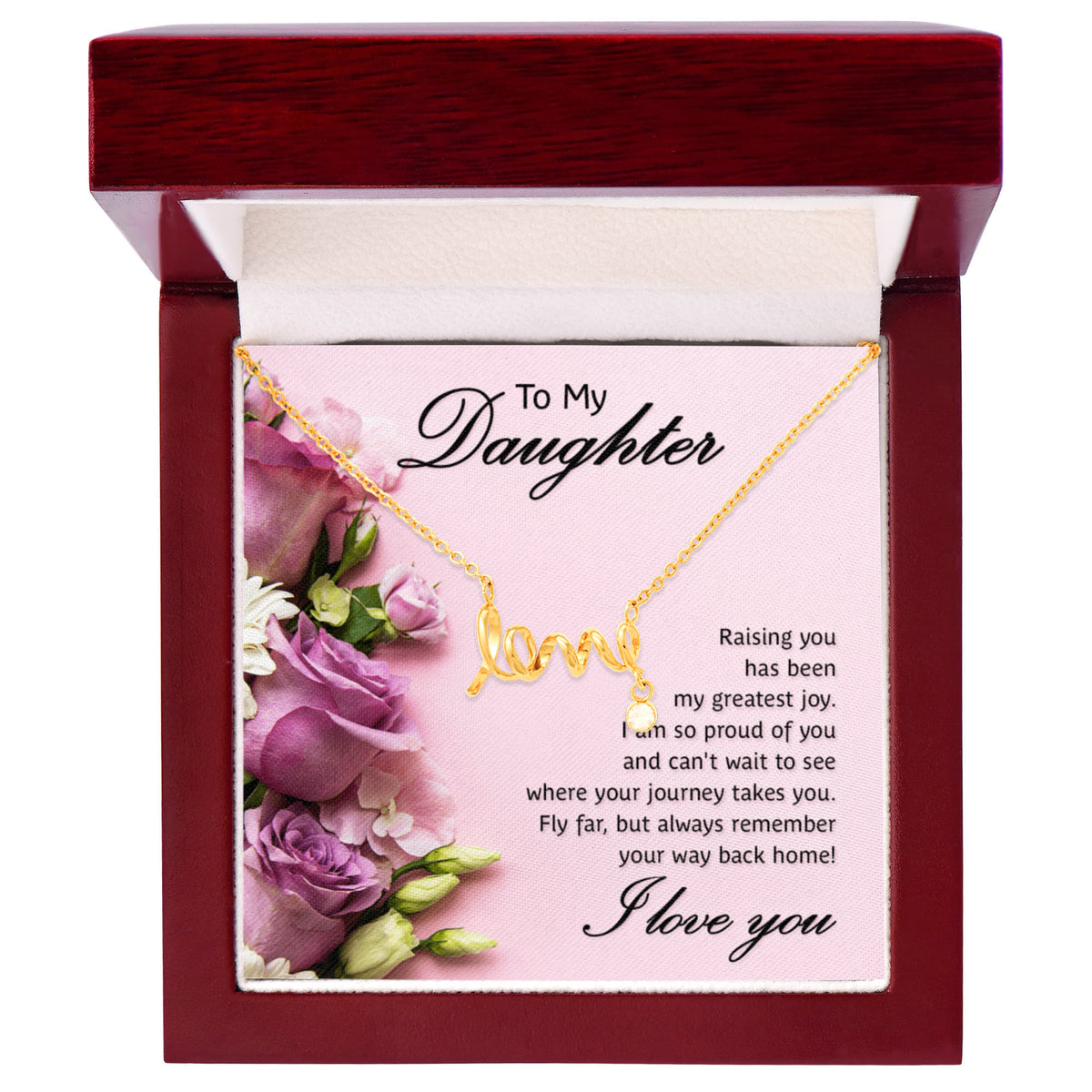 To My Daughter Scripted Love Necklace, Raising You Card Gift