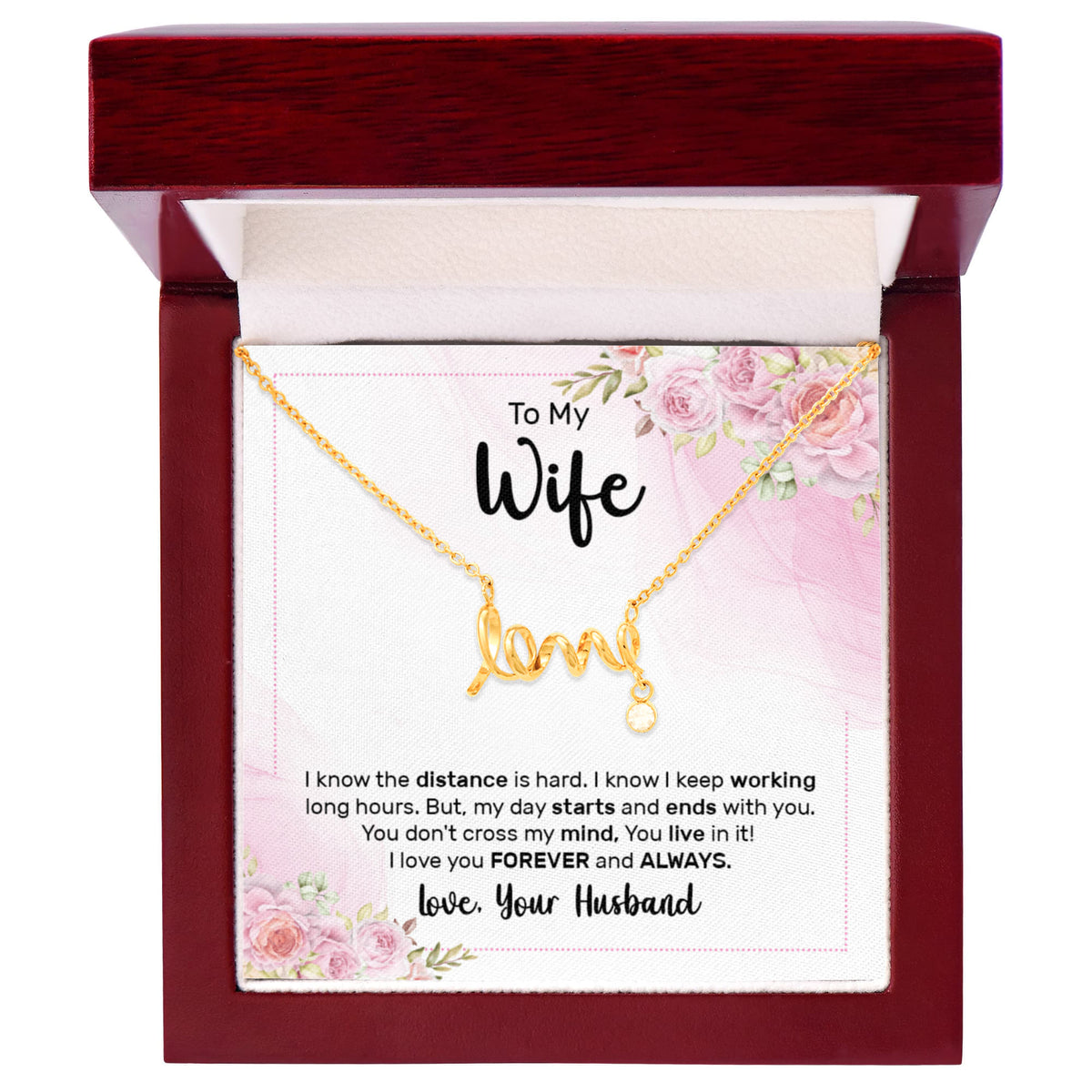 To My Wife Scripted Love Necklace, Long Distance Card Gift