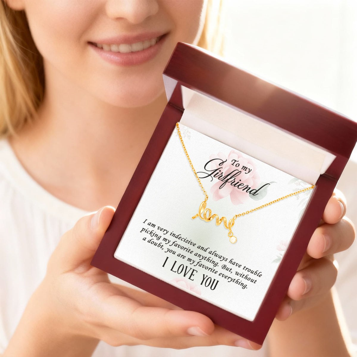To My Girlfriend Scripted Love Necklace, Favorite Everything Card Gift