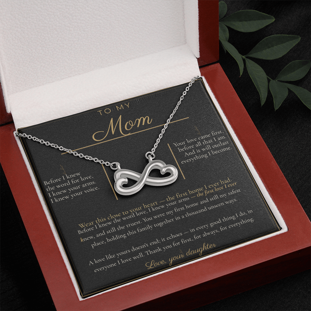 To My Mom Necklace - Everlasting Love Pendant with Message Card, Christmas Gift for Mom from Daughter