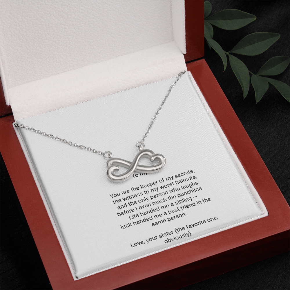 To My Sister Necklace - Everlasting Love Pendant with Message Card, Funny Christmas Gift for Sister