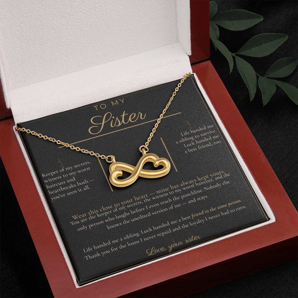 To My Sister Necklace - Everlasting Love Pendant with Message Card, Funny Christmas Gift for Sister