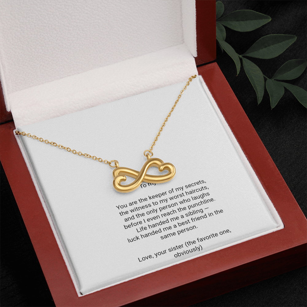 To My Sister Necklace - Everlasting Love Pendant with Message Card, Funny Christmas Gift for Sister