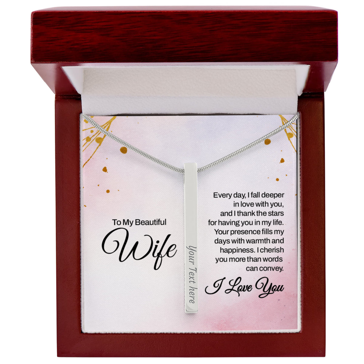 To My Wife 4-Sided Stick Necklace - Engraved Bar Pendant with Gift Box, Anniversary Gift for Wife