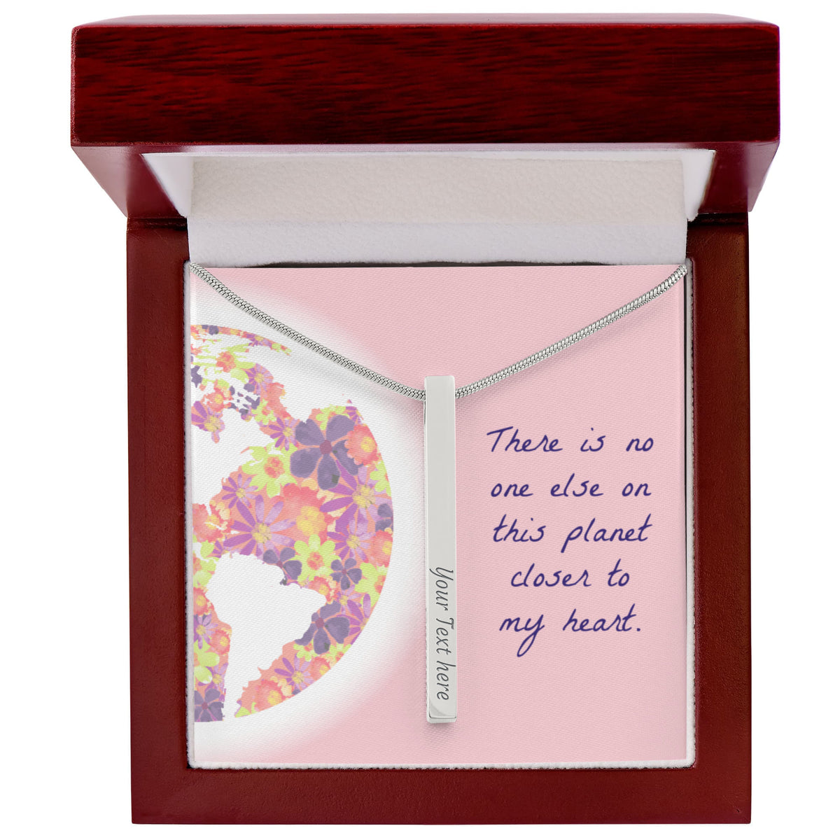 No One Else On This Planet 4-Sided Stick Necklace - Engraved Bar Pendant with Gift Box, Romantic Gift for Girlfriend