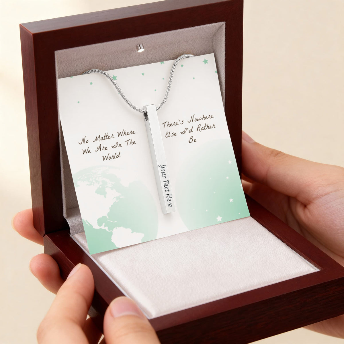 Nowhere Else I'd Rather Be 4-Sided Stick Necklace - Engraved Bar Pendant with Gift Box, Romantic Gift for Her
