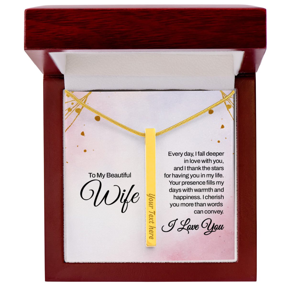 To My Wife 4-Sided Stick Necklace - Engraved Bar Pendant with Gift Box, Anniversary Gift for Wife