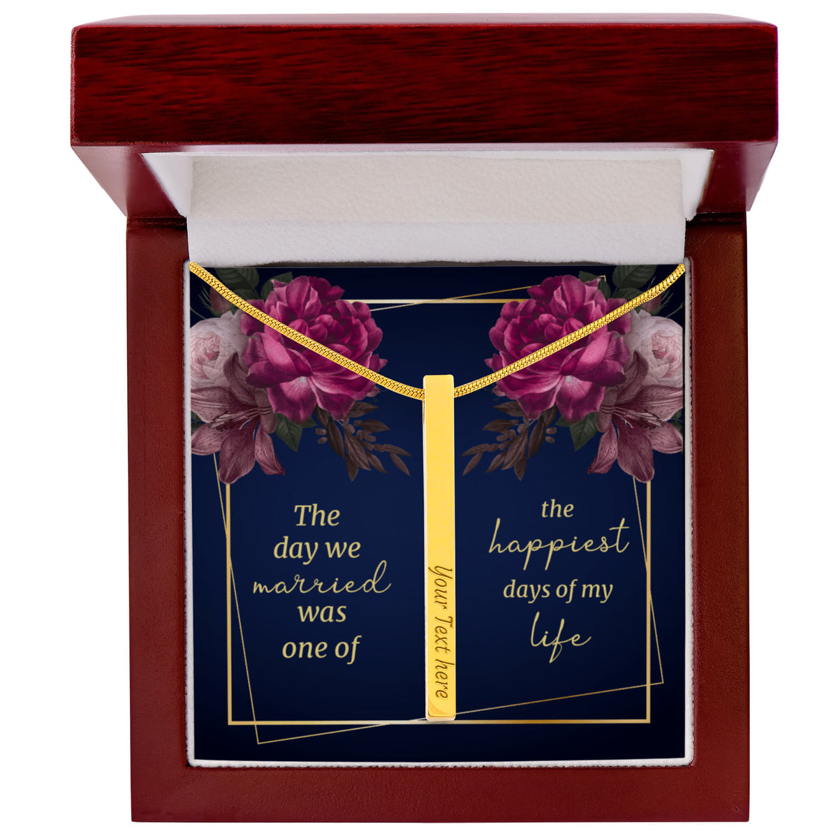 The Day We Married 4-Sided Stick Necklace - Engraved Bar Pendant with Gift Box, Wedding Anniversary Gift