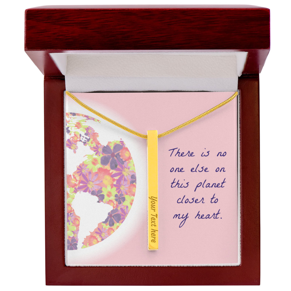 No One Else On This Planet 4-Sided Stick Necklace - Engraved Bar Pendant with Gift Box, Romantic Gift for Girlfriend
