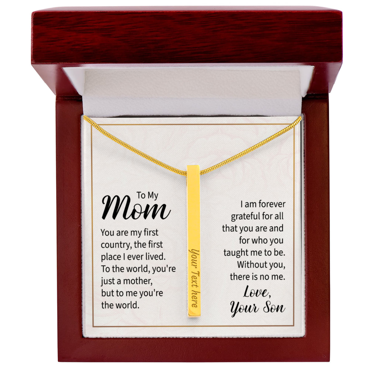 To My Mom 4-Sided Stick Necklace - Engraved Bar Pendant with Gift Box, Christmas Gift for Mom