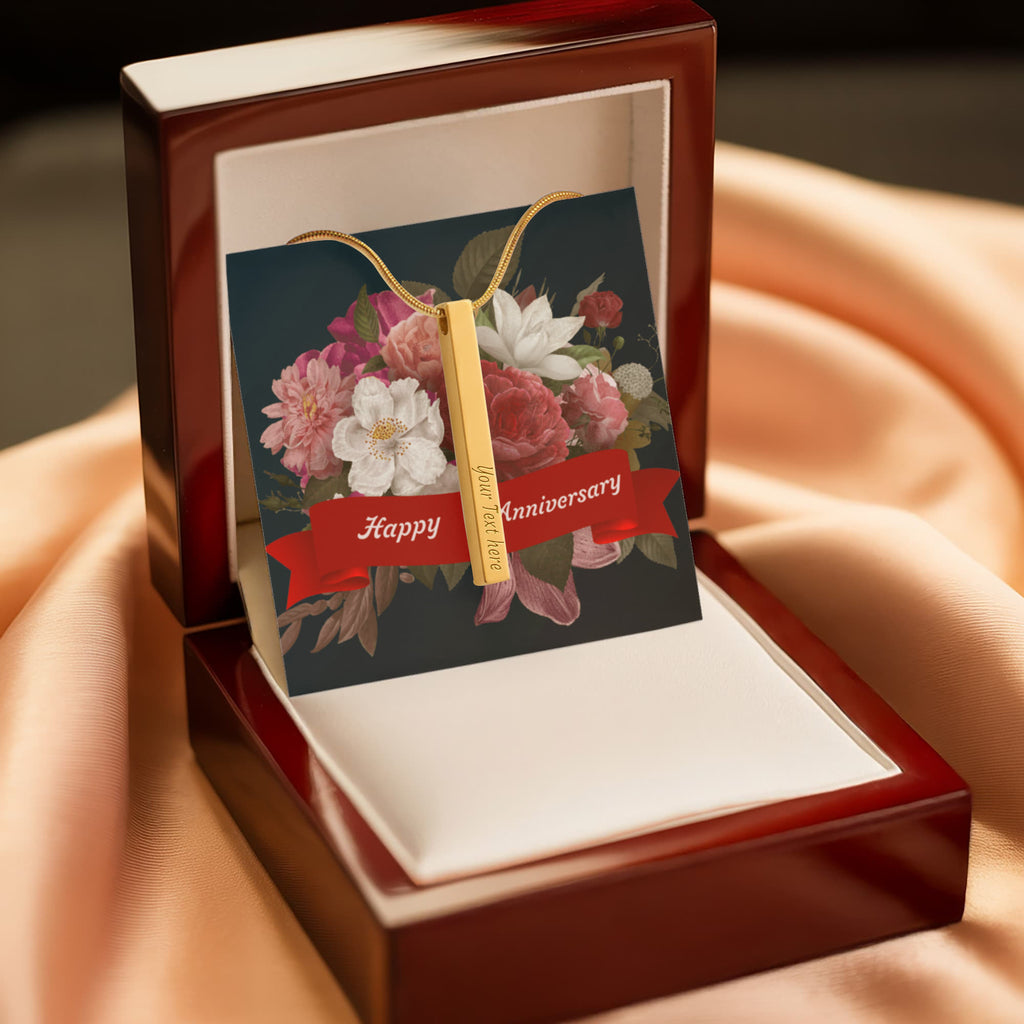 Happy Anniversary 4-Sided Stick Necklace - Engraved Bar Pendant with Gift Box, Anniversary Gift for Wife