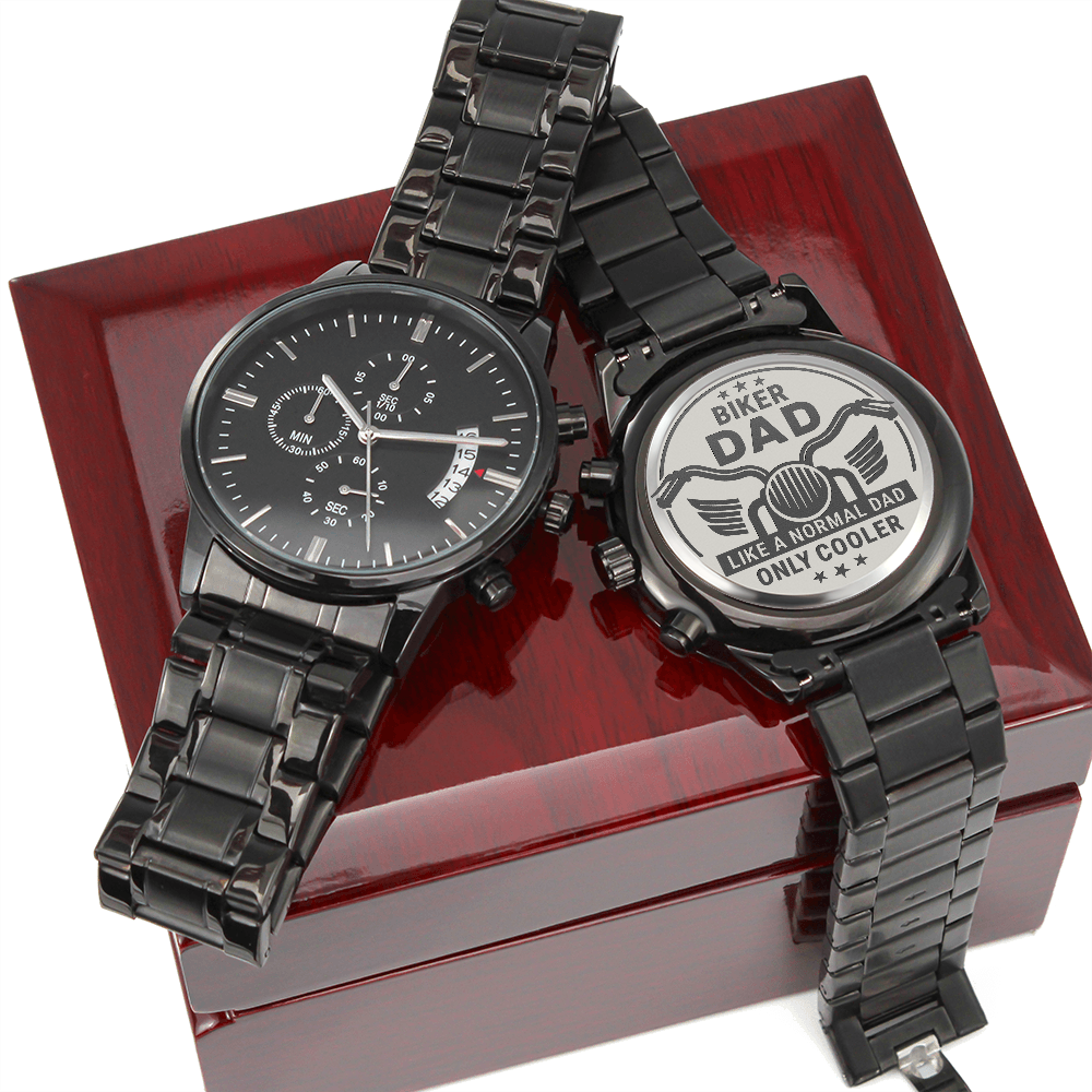 Biker Dad — Engraved Black Chronograph Watch
