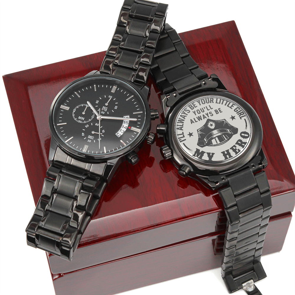 I'll Always Be Your Little Girl — Police — Engraved Black Chronograph Watch