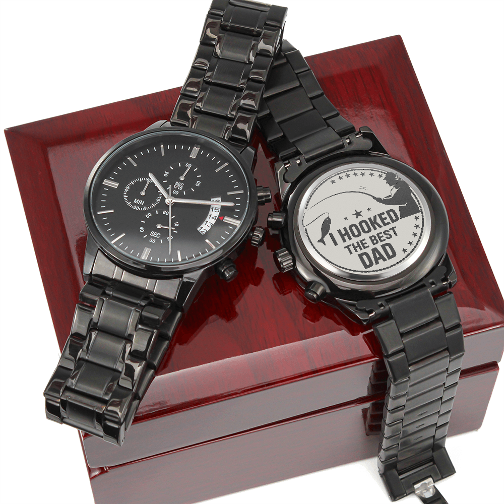 I Hooked The Best Dad — Engraved Black Chronograph Watch