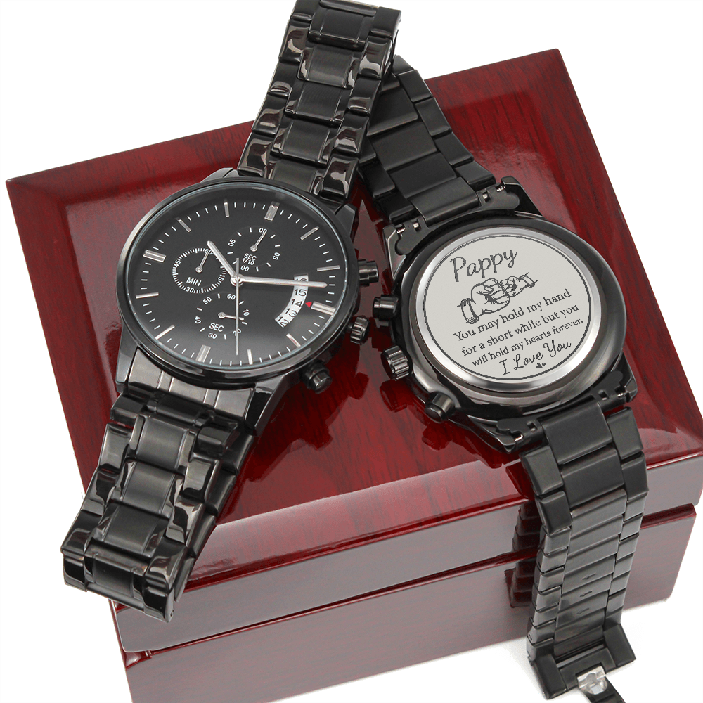 Pappy — Engraved Black Chronograph Watch