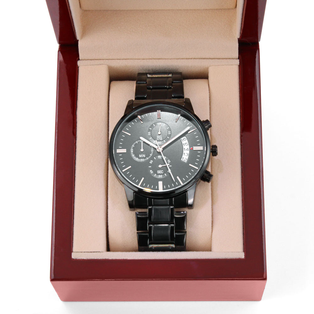Ride Safe Daddy — Engraved Black Chronograph Watch